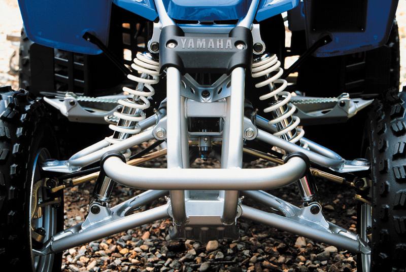 Yamaha's double wishbone front suspension and single shock/swingarm rear suspension offer more