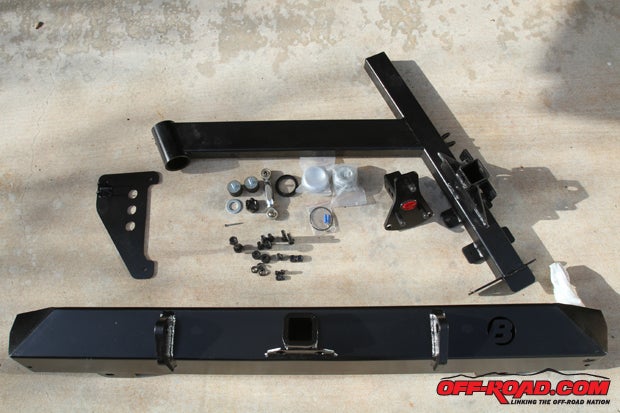 The Bestop HighRock 4x4 Rear Bumper and Tire Carrier is constructed of 3/16-inch steel and is heavy, so you may need a helping hand during a few steps of the install.