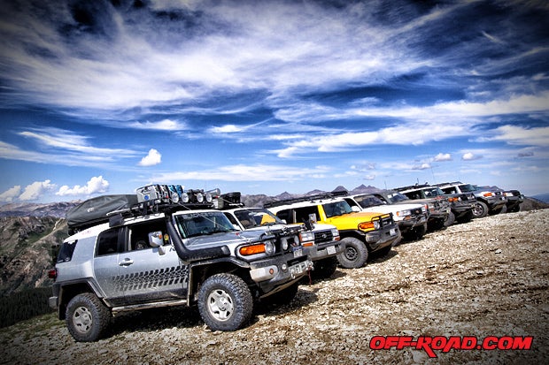 GET SOME ALTITUDE - Jonathan Harris in his sleek 100 Series Land Cruiser, along with Dave Black Ice in his fully outfitted FJ Cruiser, made running with this pack at FJ Summit exciting and fun.