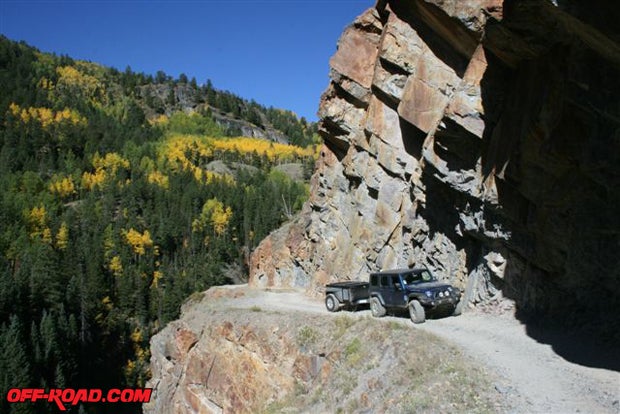 1.	Reminiscent of the Warn locking hubs magazine ads of yesteryear, Engineer Pass just southeast of Ouray, Colorado, provided the trail for us to test the Jeep trailers off-roading capabilities.