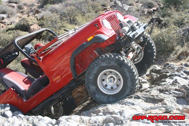 Climbing slick rock waterfalls rarely over-tasks the driveline components because the tires can easily maintain traction so that the torque against the components remains constant.