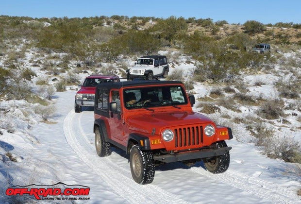 I love the look of an orange Jeep on fresh snow. In the desert, a brightly colored vehiclewhether its winter or summer or in betweencan save your life if you become stuck while out alone.