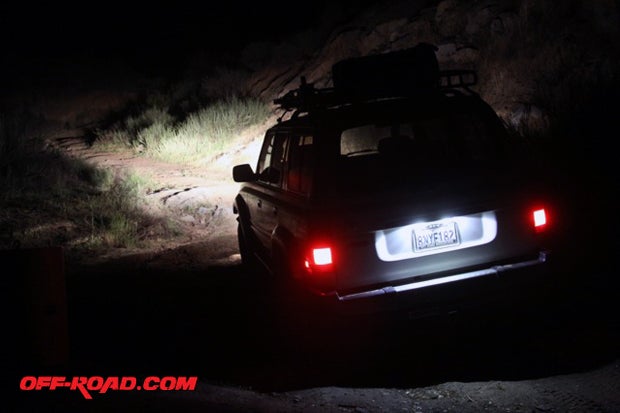 4x4 Truck equipped with Sylvania SilverStar ZXE Headlights and Osram Sylvania LEDriving lights on a dirt trail outside of San Diego, CA.