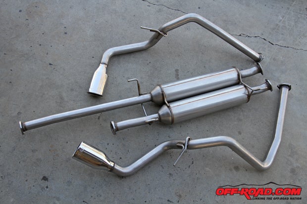 The TRD Tundra dual exhaust kit is designed to provide improved low-end and midrange torque, while producing an additional 5 to 8 horsepower for the 5.7-liter V8 motor.