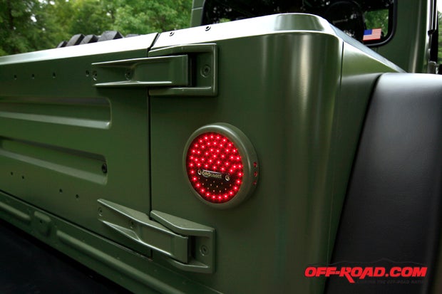 ORO LiteDOT taillights give the military Jeep a high-tech touch.