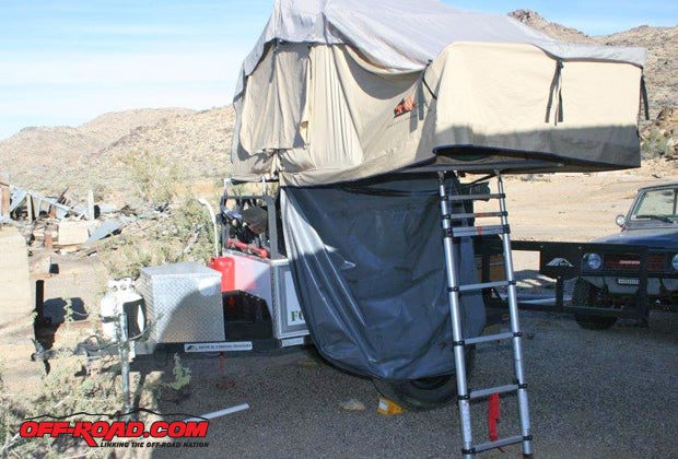 The ladder also supports half the tent’s floor, so you need to adjust its height and angle.