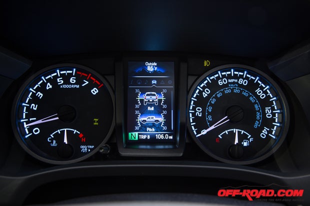 A new instrument panel provides the driver with analog speedo and tach gauges, while a LED screen provides more detailed information in the center, such as terrain settings, trip meter, tire air pressure and more.