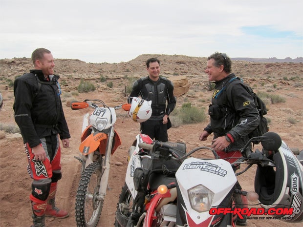 (From right to left) Dual Sport Utahs Jim Ryan shares some riding stories with Off-Road.com contributor Jaime Hernandez and editor Josh Burns. 