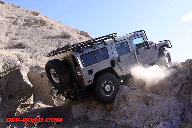 JP takes a gander up this rock waterfall, giving us the first real taste of what the H1 Hummer can do with the right driver behind the wheel.