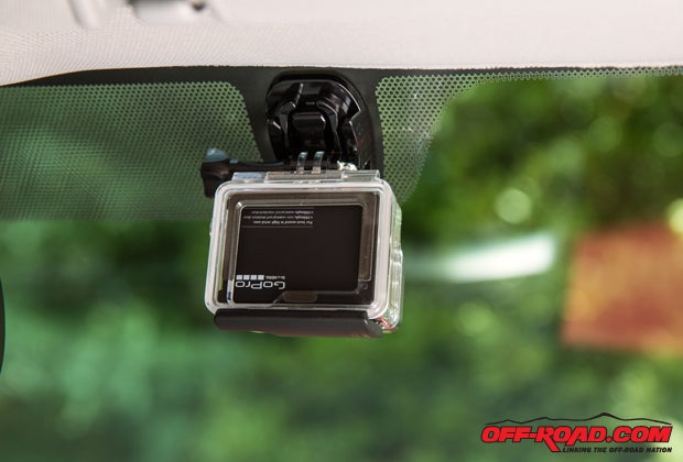 A Go Pro mount is attached to every Tacoma windshield on the 2016 model to document the action.