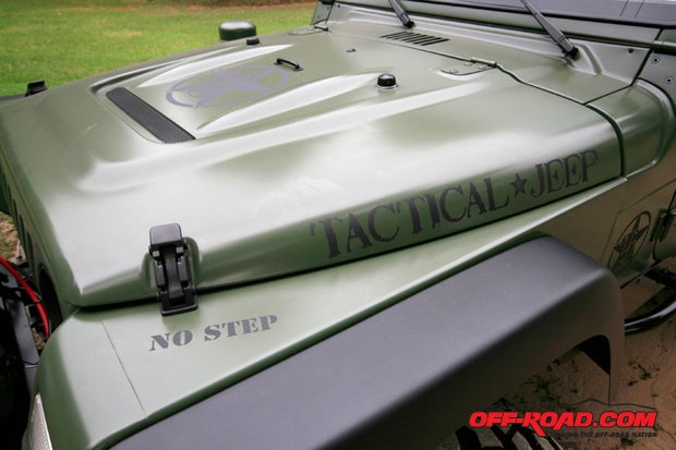 The Hood is an AEV steel unit with custom military-inspired graphics, which were painted on.