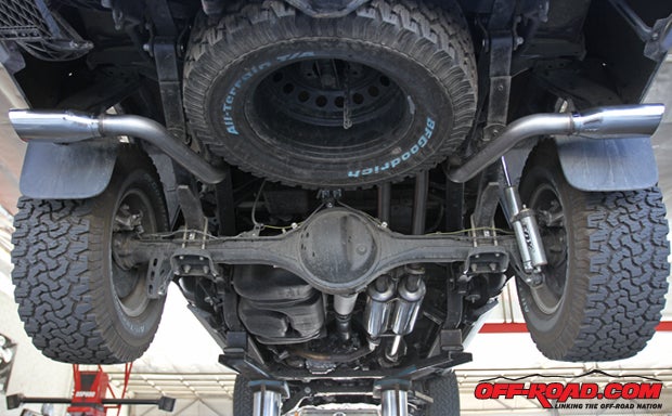 Heres a look at the completed installation of TRD Dual Exhaust. The job took less than two hours at the SoCal SuperTrucks shop. The home mechanic can tackle the job in the garage, but the use of a lift certainly makes moving the large exhaust pieces a much simpler task.