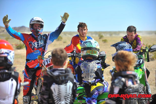 Max Eddy, Jr., (left) joined Brabec and Ty Renshaw on Saturday morning to conduct a free racing seminar for the kids before their races started. Eddy went on to finish fifth overall in the National, winning Vet A and taking first A overall honors.