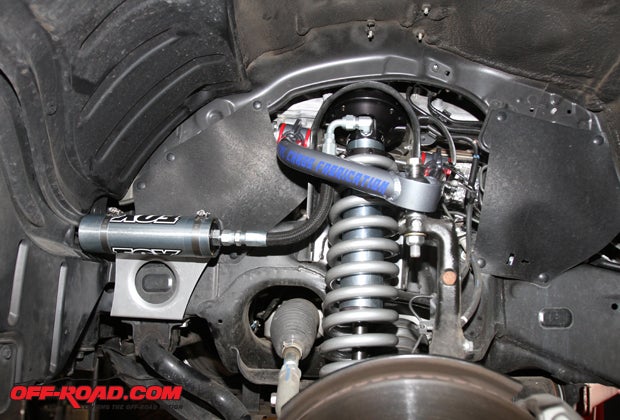 Here is the completed install of the Fox 2.5 coilover and remote reservoir mount and Total Chaos UCA. 