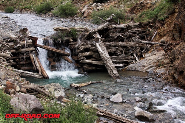 We came across this old wooden dam along the Animas River, north of Silverton along County Road 2.