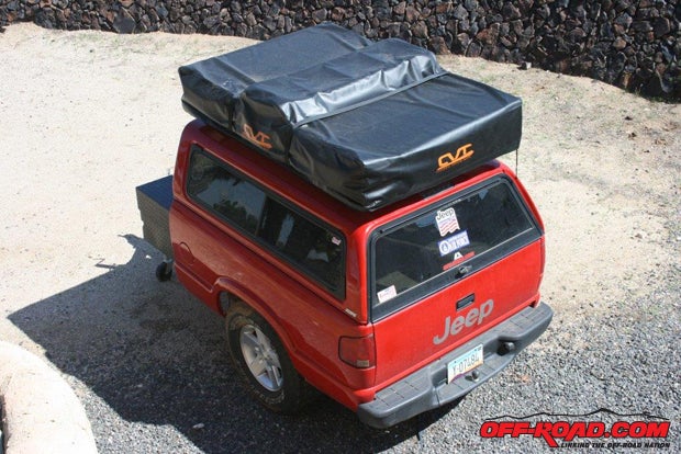 Packed and ready to hook up, the Budget Trailer and CVT rooftop tent make a competent and complete combination.