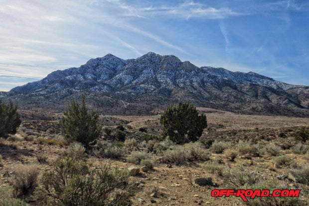 Clark Mountains jagged peak rises up to an elevation of 7,929 ft., making it a prominent landmark in this region of the Mojave Desert. The Clark Mountain Range near the California-Nevada border has a rich mining history dating back to the 1800s.