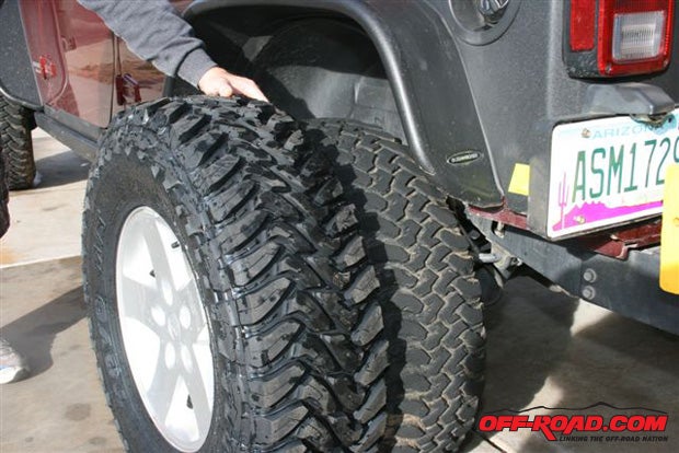 We just had to compare the Toyo Open Country M/T LT285/75R17 tires to the OE BFGoodrich 32-inch tires. The Toyo tires are not only 2 inches taller, theyre also much heavier lugged and grip the trail much better.