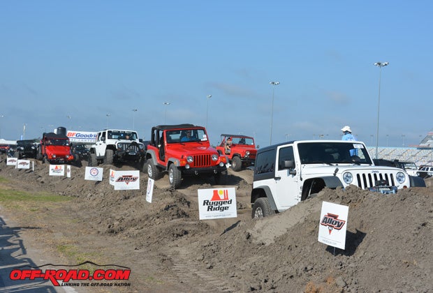 Wranglers and CJs outnumbered all other Jeeps on the obstacle course.