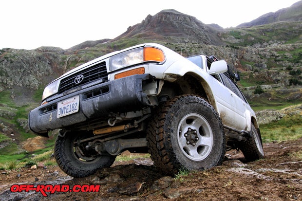 Wheelin our 80 Series on Poughkeepsie Gulch in Colorado. Damage to bumper is clearly visible on driver side.