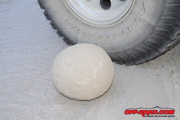 This sphere of compacted sand resembled a bowling ball sans finger-holes.