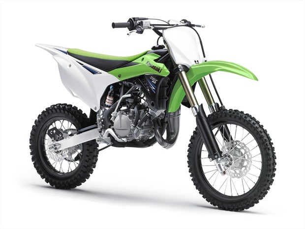 The fenders and number plate were redesigned on the KX85 (shown) and KX100 to more closely resemble the bigger KX dirt bikes in Kawasaki's lineup.