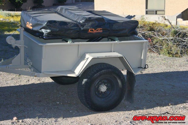 On a custom-built off-road trailer, the CVT tent looks right at home, and its lower height gives it a lower center of gravity, although being this low the overhang and veranda skirt can only be used for storage.