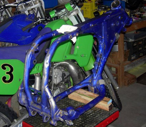 A trip to the scales showed that the YZ426 frame (without swingarm) weighed 24.4 pounds.