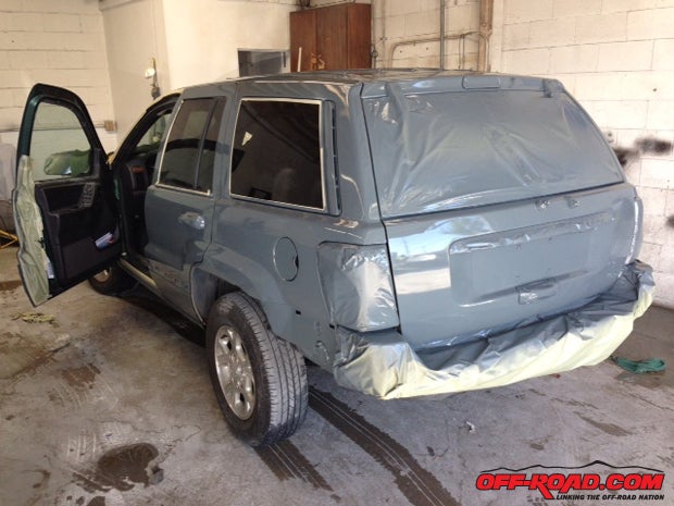 Heres the Jeep at the Costa Mesa Maaco shop during the paint process. Although there are a number of options, we went with a paintjob that included a clear-coat on top to help protect it from the nicks and scratches itll get on the trails the next few years.