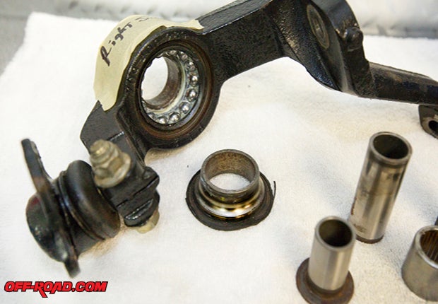 These knuckle bearings from our Can-Am Outlander are broken and need replacing. 