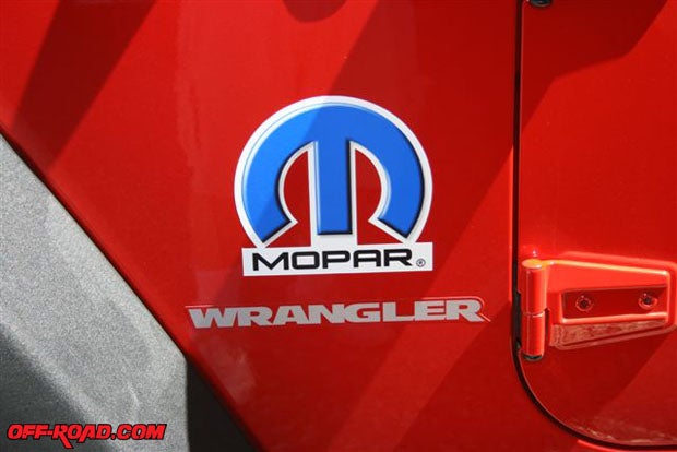 2.	Looking more like a club logo than a manufacturers decal, the stylized Mopar decal tells everyone that this is a special model Jeep.