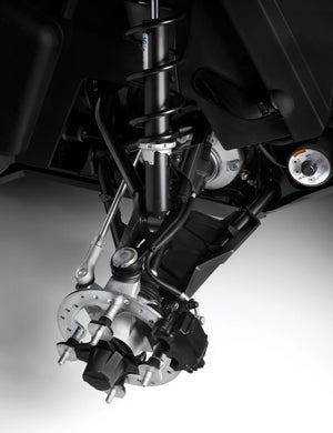 The new a-arm front suspension on the Can-Am Outlander 1000 and Renegade 1000 provides 9 inches of travel. 