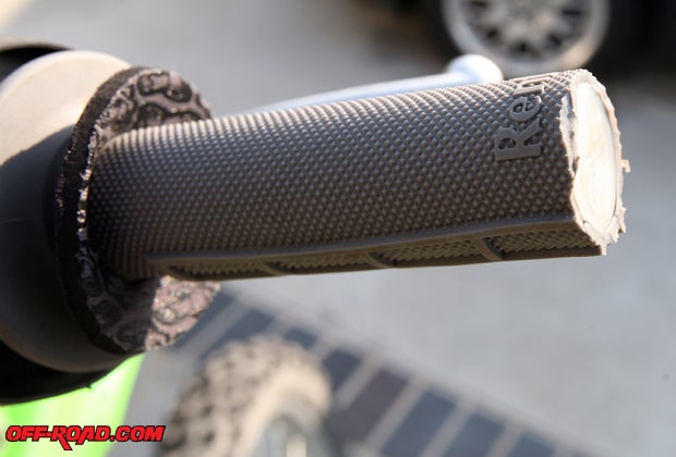 Since the Multiconcept X-Pro hand guards attach to the end of the bars, the end of the grips and throttle tube must be cut to accommodate it. 