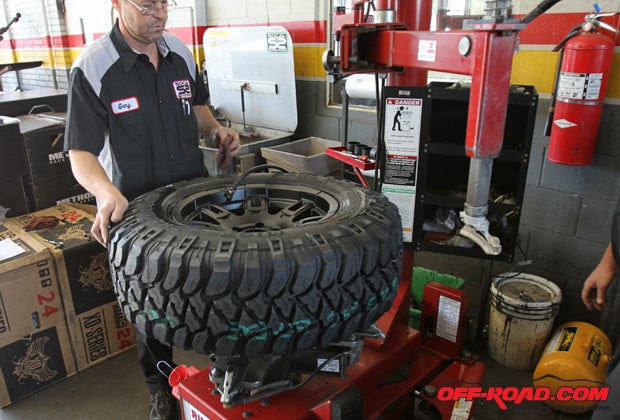 Gary gets the MTZ tire aired up once its mounted on the new Sidebiter II wheel. 