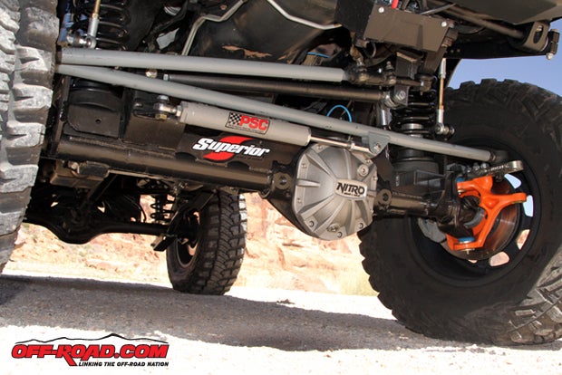 Faustmann used a front Dana 44 axle out of an old Ford F-150 pickup, and he modified it with Superior axles and gears.