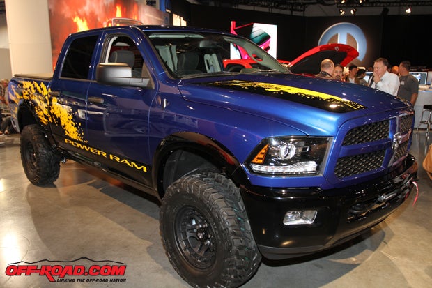 The 2012 SEMA Power Ram features Mopar parts including a 3-inch lift (part no. P5156108), cold air intake (part no. 77070023) and cat-back exhaust system (part no. 5155922).