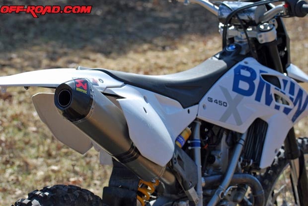 This titanium Akrapovic slip-on muffler weighs a mere 4.7 pounds, complete with spark arrestor insert! It bolted on in five minutes and gave the engine a completely new attitude at all points in the powerband.