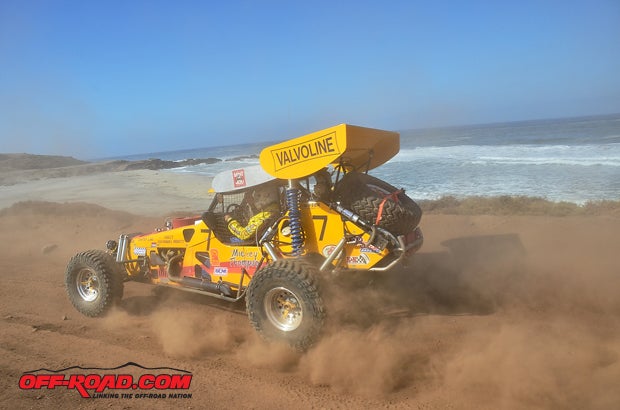 Rory Ward heads down the Mexican 1000 course along the Pacific Ocean.