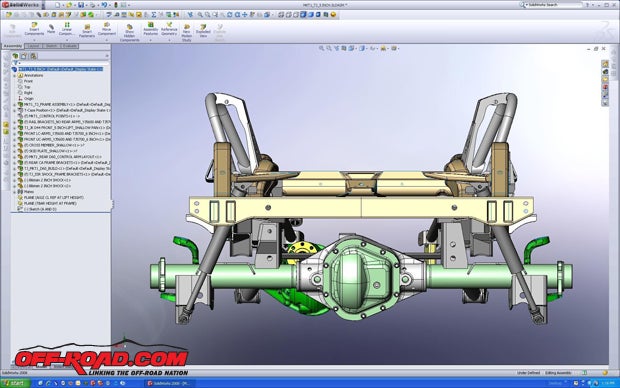 Dill designed brackets for the Dynatrac axles in SolidWorks.