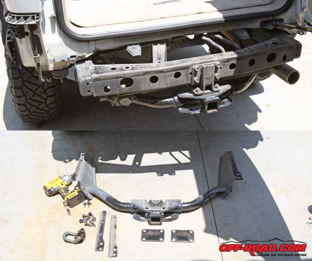 If equipped, the OEM hitch needs to be removed. Youll also want to remove the factory tow hook on the rear as well. 