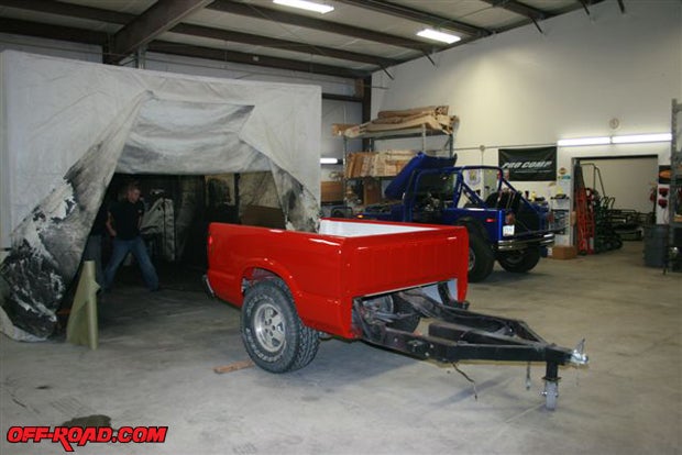 Having been painted by Chris Auto Body ($400), the Budget Trailer is ready for its Rhino Lining.