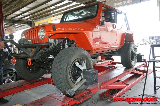 Finally, the Jeep is ready for a complete chassis alignment at Ted Wiens Tires in Las Vegas. Whenever any chassis work is done, have it aligned. If you live within driving distance of Las Vegas, you can’t beat a Ted Wiens alignment. After each alignment correction, the Jeep was thoroughly test driven. 