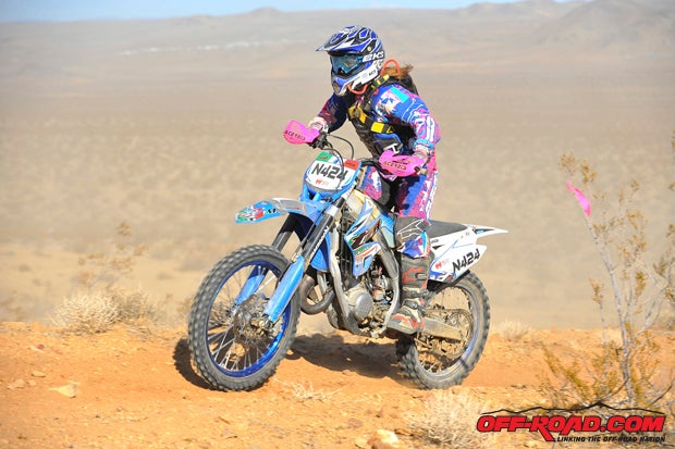 Though she lost a lot of time in the pits tracing what was causing her TM to lose power (eventually determined to be a plugged spark arrestor), Maggie Pearson rallied back to win Womens A/B after finishing second at round one.