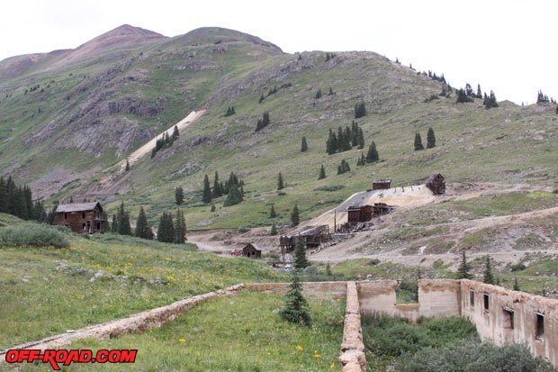 Animas Forks: remains of the Gold Prince Mill with the Columbus Mine in the background.