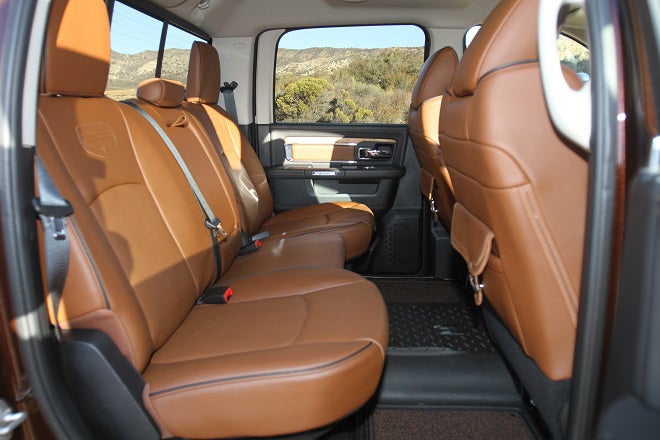 The Ram 2500 boasts a spacious cabin and a lot of cargo storage. Large cargo bins are located underneath the floormats on each side of the truck as well as beneath the rear seats.