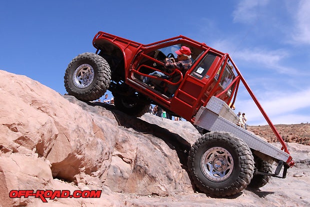George crawled his 85 Toyota pick-up and showed the crowd how its done. The 22RE four-cylinder-powered pick-up truck is mated with a Marlin Crawler dual case, making this chunky terrain lunch and dinner.
