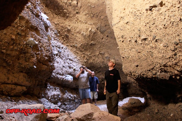 Exploring a slot canyon known as Spooky Cave in Afton Canyon.