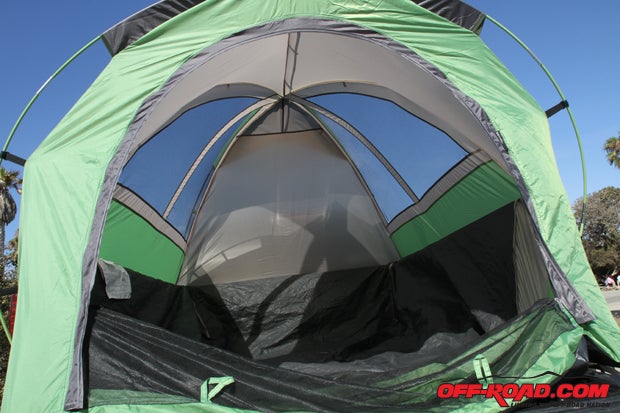 Before the rain fly is put on, heres a look at the open-air look of the tent  great for gazing up at the stars. 