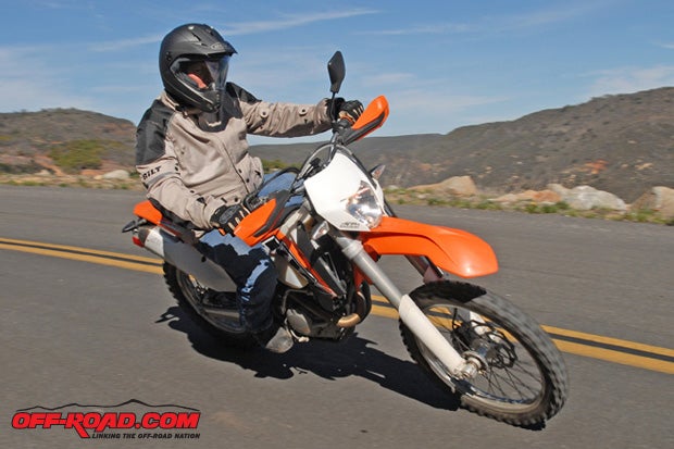 The 500 EXC is not the bike for a long-distance tour ride, but it does perform well on the street considering how proficient it is in the dirt.