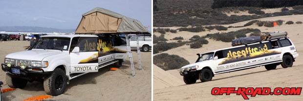 The guys from Slee Off-Road came all the way from Colorado with their 80 Series Toyota / Lexus Land Cruiser Limo outfitted with two RTTs (roof top tents). The plush Cruiser was not just for show, as it comfortably took to the dunes in stylean expedition party on wheels.